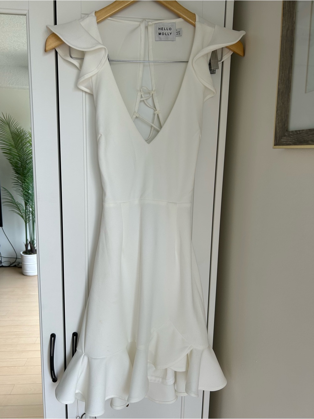 Hello Molly White Ruffle Midi Dress with V-Neck